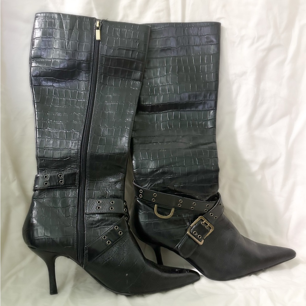 Black, Crocodile buckled boots